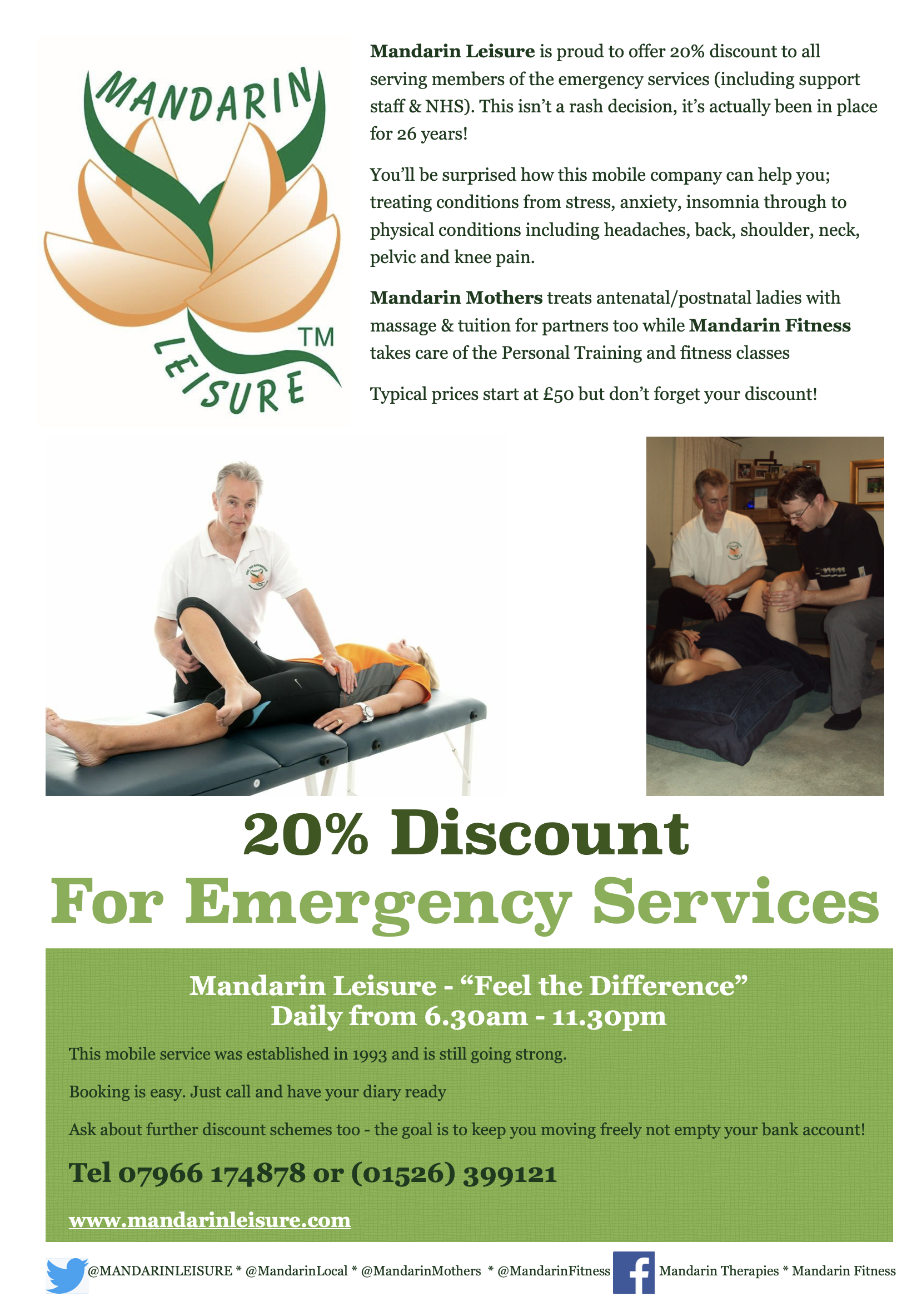 LincsConnect Mandarin Leisure discount for emergency services, armed forces and veterans 
